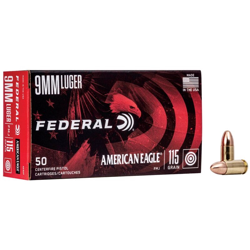 Federal 9mm Luger - FAE9DP - American Eagle - 115 gr - Full Metal Jacket - 1180fps - 50 Cartridges in a Box